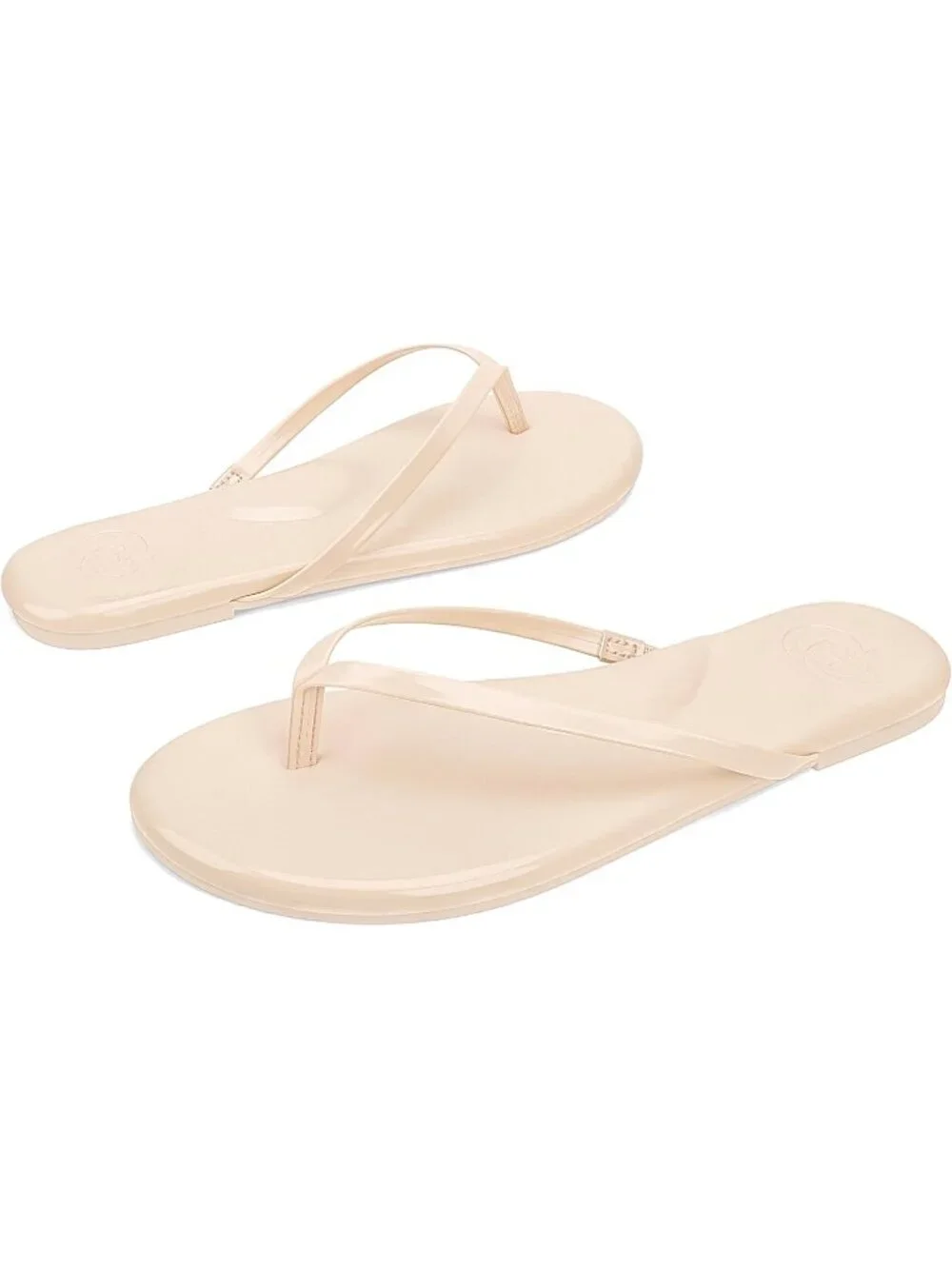 Women's Nude Patent Summer Slip On Memory Foam Thong Beach Slide Flats Sandals